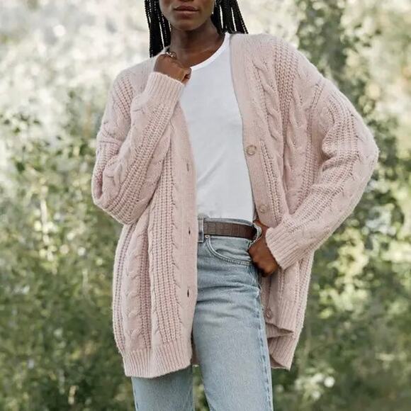 Jenni Kayne Cable Knit Cocoon Blush Cardigan XS NEW Pink Button Front Sweater - Picture 1 of 7